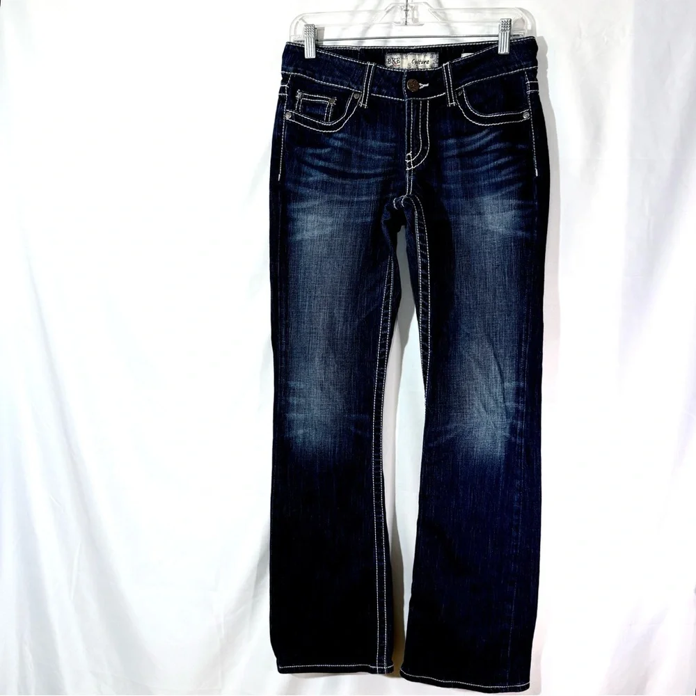 BKE Culture Boot Cut Low Rise Jeans With Stretch And Contrast Stitching Size 28